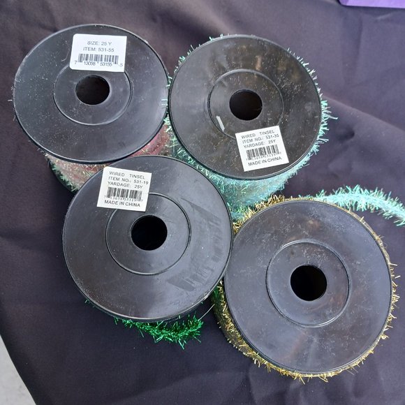 4 Rolls of Assorted Colored Wire Tinsel Pink, Green Gold and Aqua - Picture 8 of 8